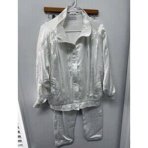 Vintage 80s Adidas Women's 2pc White Pattern Athletic Track Suit M Tennis